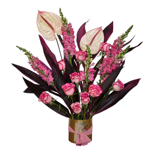 Romantic pinks in a gold vase - My Jazzy Blooms